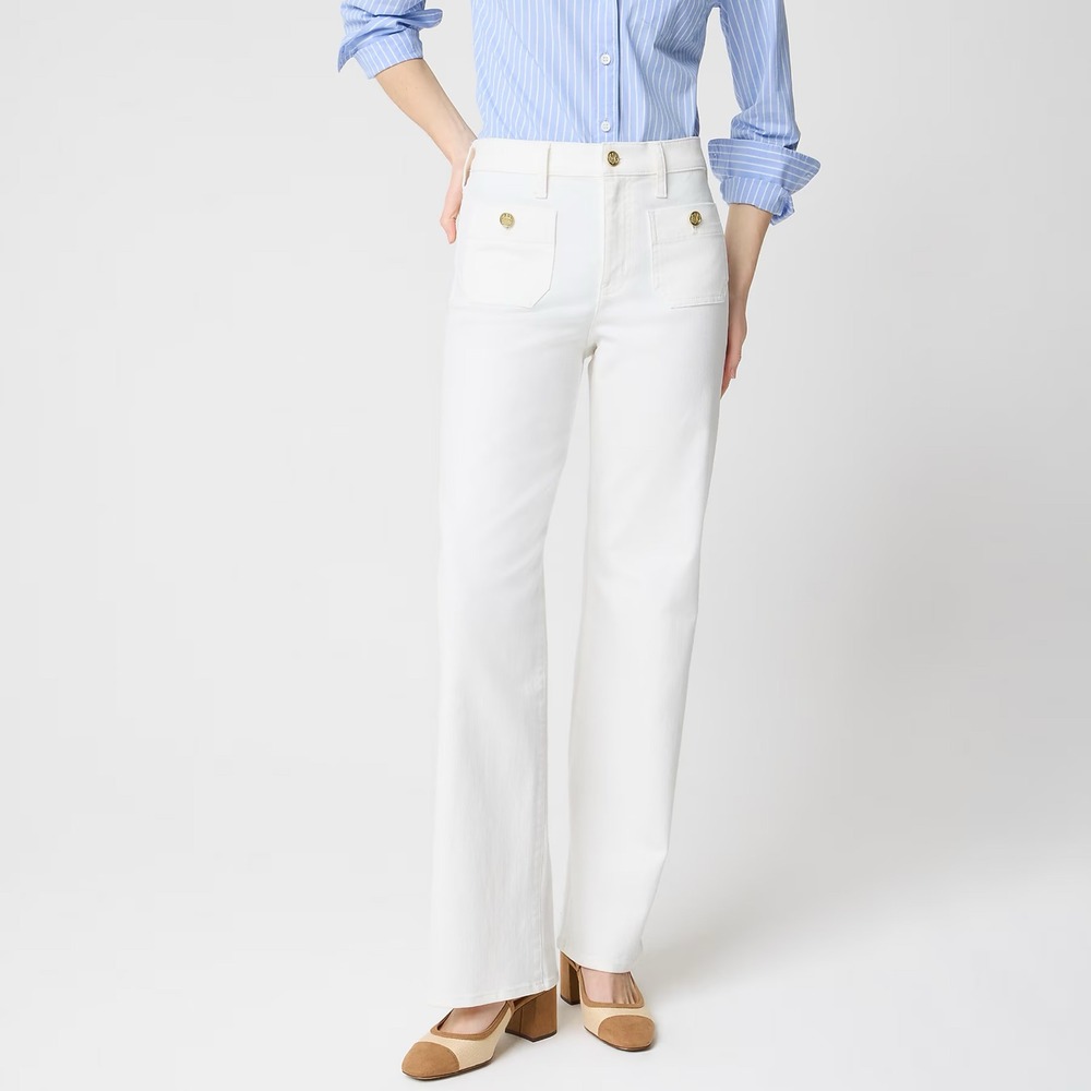 J.Crew Slim Wide-Leg Sailor Jean all-day stretch Seashell White Premium Denim 29